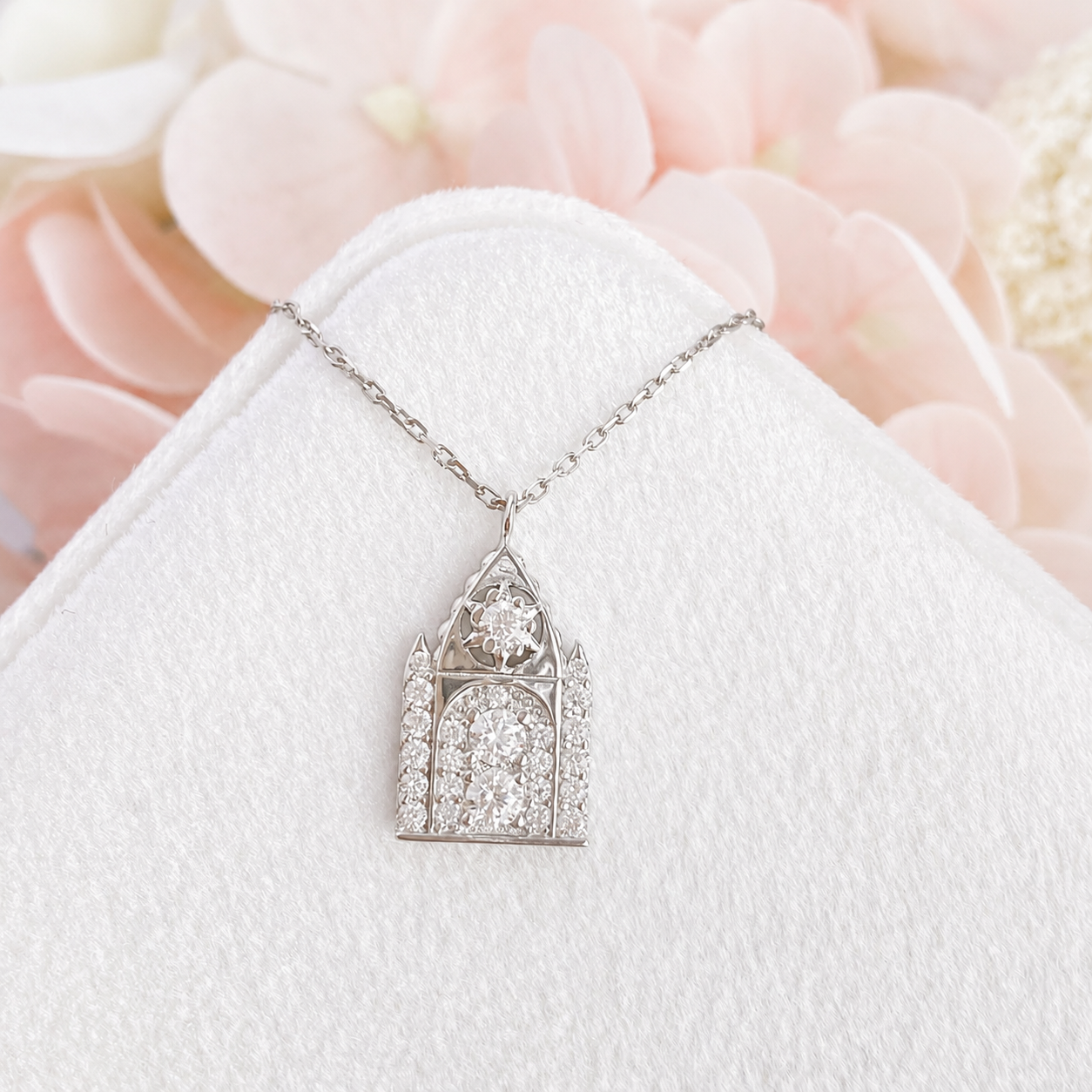 “Chapel Vows” White Gold Plated S925 Sterling Silver Moissanite Chapel Necklace