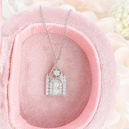 “Chapel Vows” White Gold Plated S925 Sterling Silver Moissanite Chapel Necklace