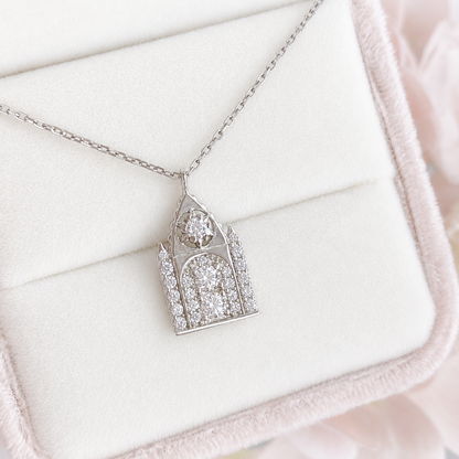 “Chapel Vows” White Gold Plated S925 Sterling Silver Moissanite Chapel Necklace