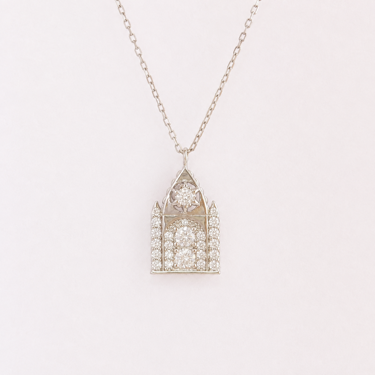 “Chapel Vows” White Gold Plated S925 Sterling Silver Moissanite Chapel Necklace