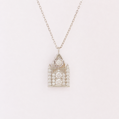 “Chapel Vows” White Gold Plated S925 Sterling Silver Moissanite Chapel Necklace