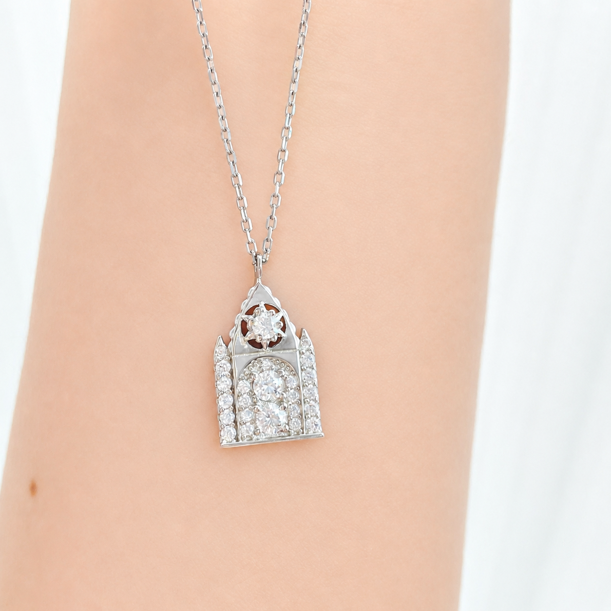 “Chapel Vows” White Gold Plated S925 Sterling Silver Moissanite Chapel Necklace