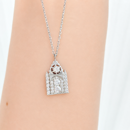 “Chapel Vows” White Gold Plated S925 Sterling Silver Moissanite Chapel Necklace