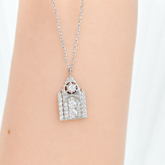 “Chapel Vows” White Gold Plated S925 Sterling Silver Moissanite Chapel Necklace
