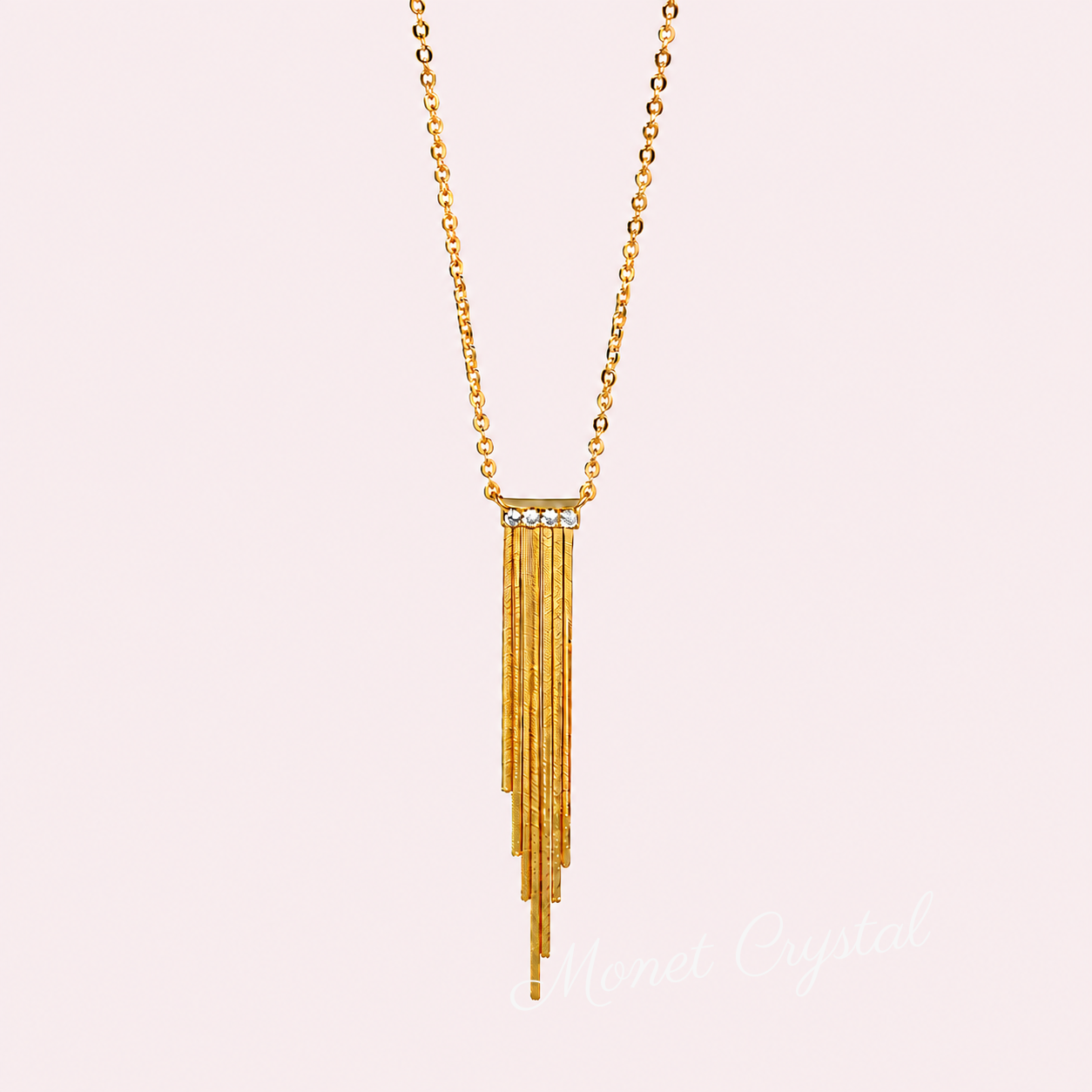 Golden Cascade 18K Gold-Plated Brass Zircon Fringe Necklace