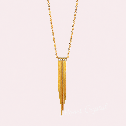 Golden Cascade 18K Gold-Plated Brass Zircon Fringe Necklace