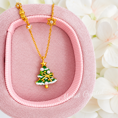 “Christmas Morning” Gold-Tone S925 Sterling Silver Christmas Tree Necklace