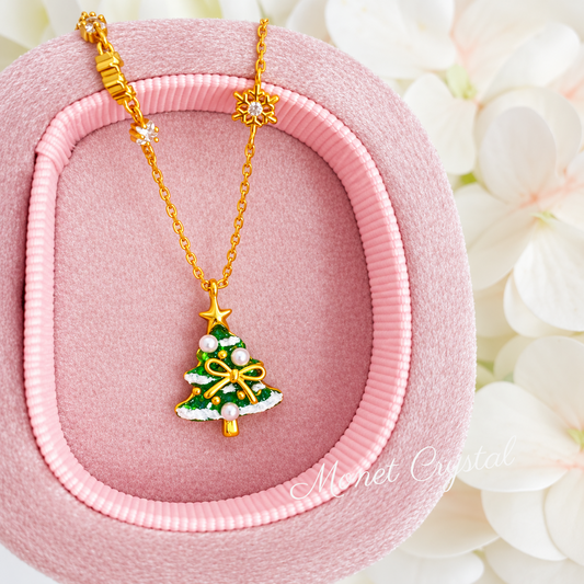 “Christmas Morning” Gold-Tone S925 Sterling Silver Christmas Tree Necklace