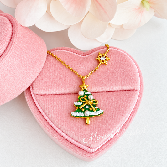 “Christmas Morning” Gold-Tone S925 Sterling Silver Christmas Tree Necklace