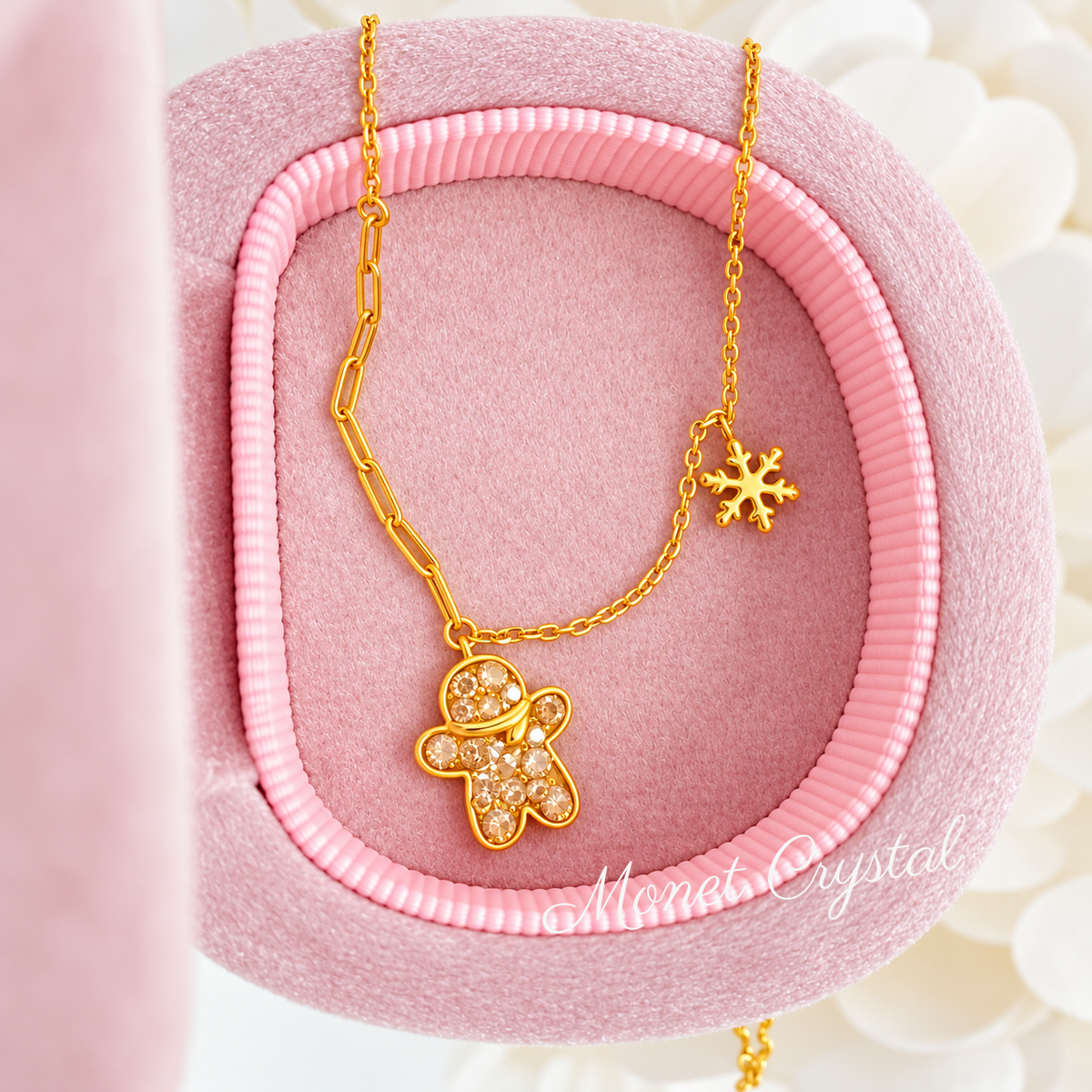 “Christmas Treat” Gold-Tone S925 Sterling Silver Zircon Gingerbread Necklace