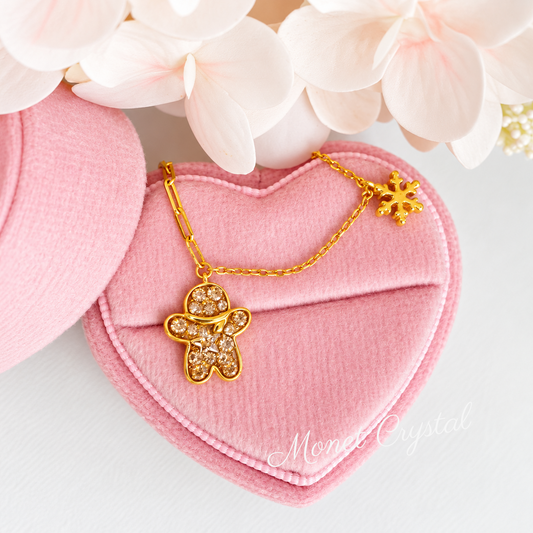 “Christmas Treat” Gold-Tone S925 Sterling Silver Zircon Gingerbread Necklace