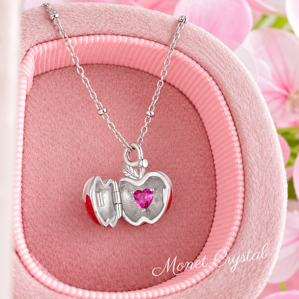 “Christmas, With Love” White Gold Plated S925 Sterling Silver Opening Apple Necklace
