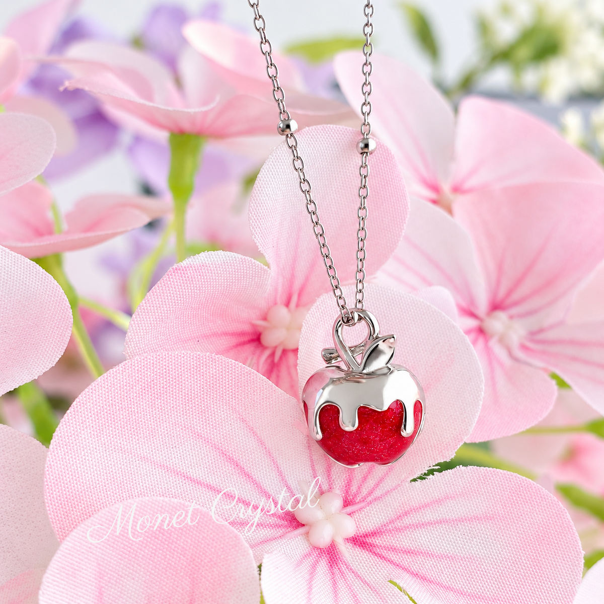 “Christmas, With Love” White Gold Plated S925 Sterling Silver Opening Apple Necklace