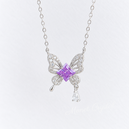 “Clover Flight” S925 Sterling Silver Clover Zircon Butterfly Necklace