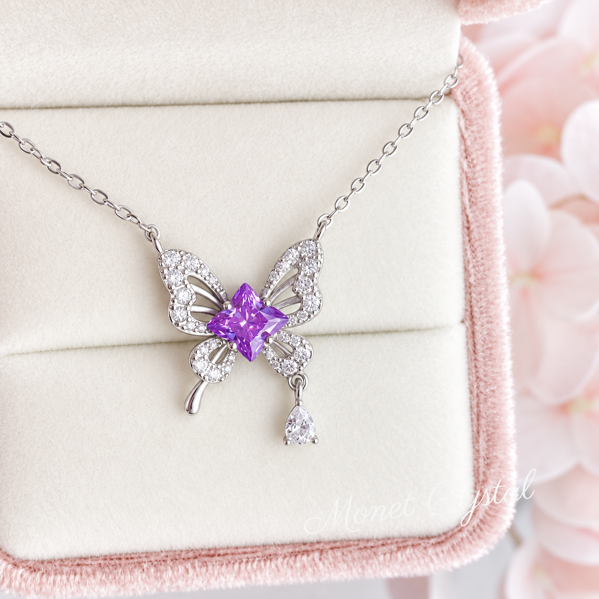 “Clover Flight” S925 Sterling Silver Clover Zircon Butterfly Necklace