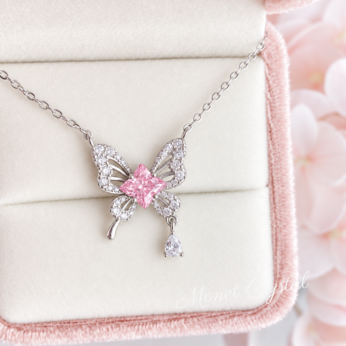 “Clover Flight” S925 Sterling Silver Clover Zircon Butterfly Necklace