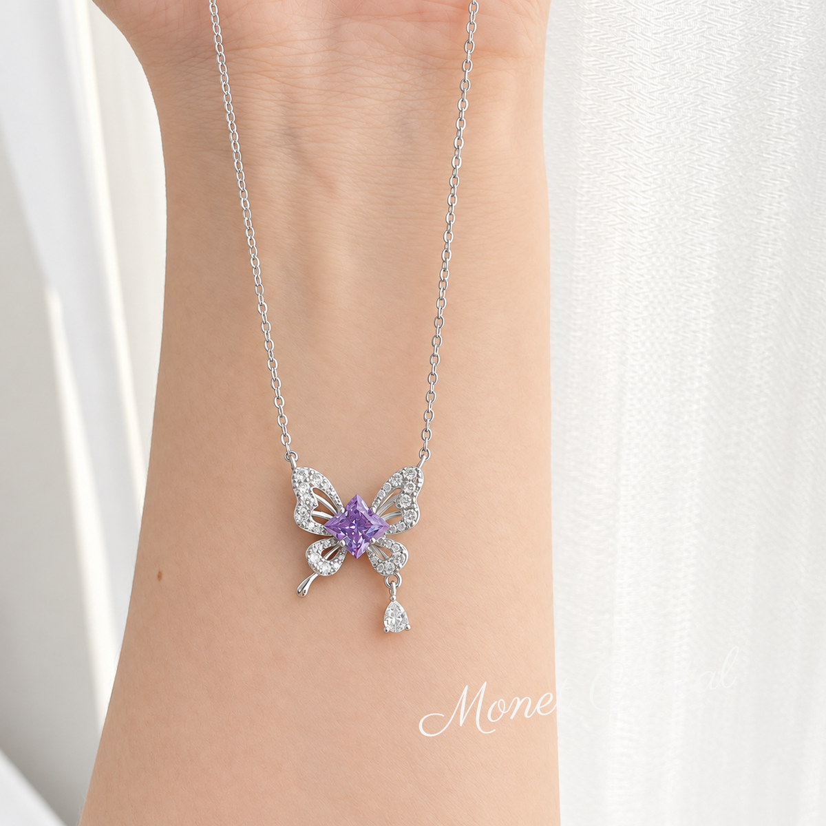 “Clover Flight” S925 Sterling Silver Clover Zircon Butterfly Necklace