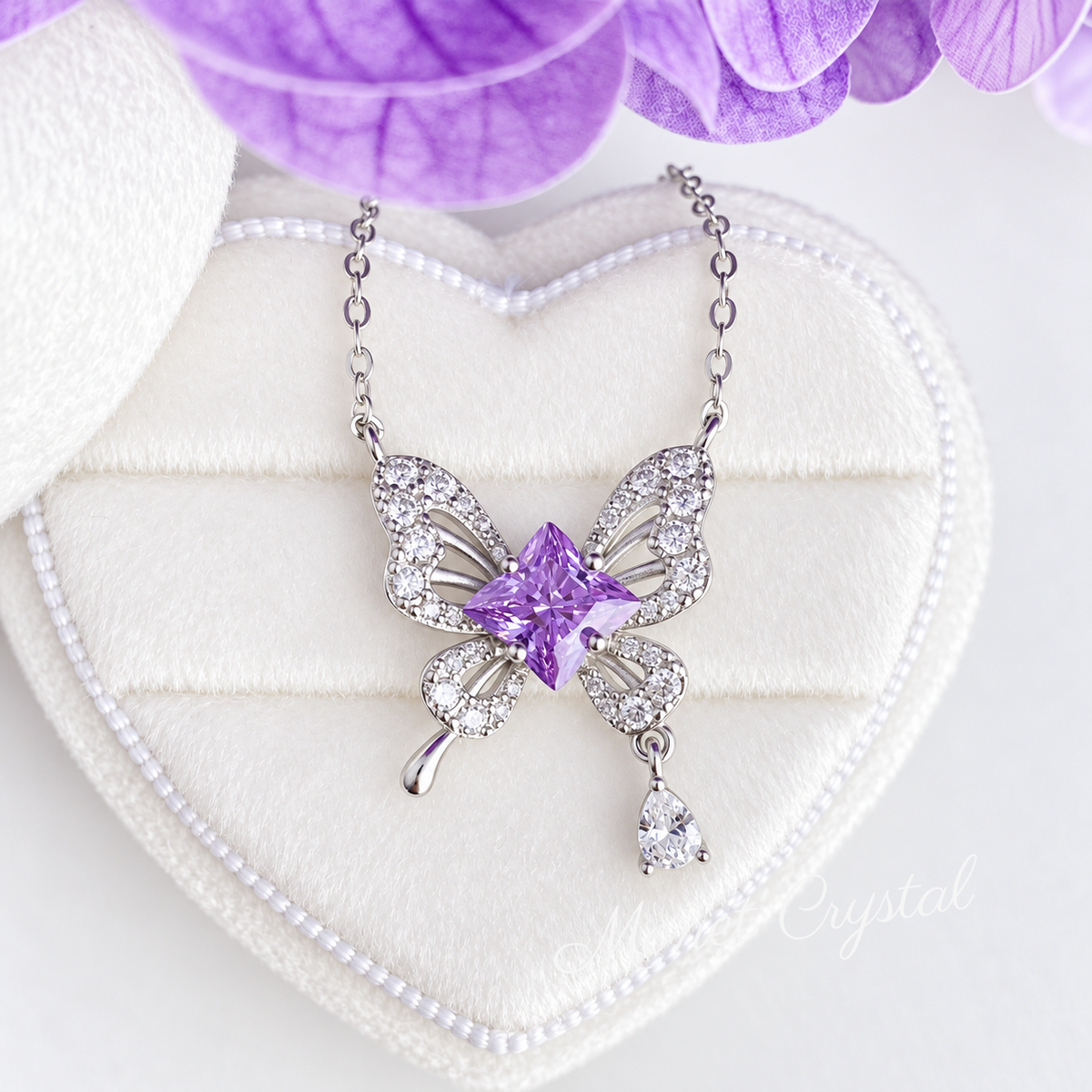 “Clover Flight” S925 Sterling Silver Clover Zircon Butterfly Necklace