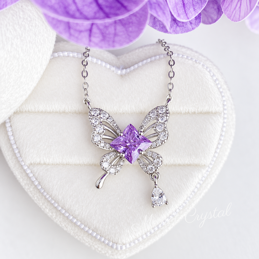 “Clover Flight” S925 Sterling Silver Clover Zircon Butterfly Necklace