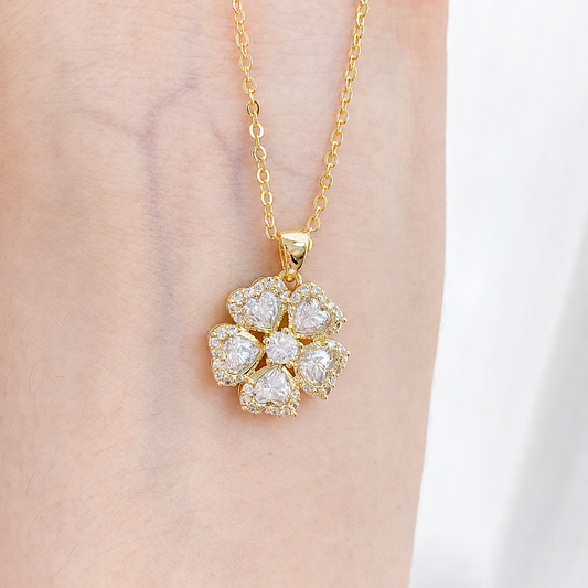 “Clover Lumière” Gold Plated Brass Moissanite Four-Leaf Clover Necklace