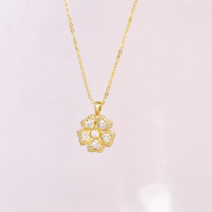“Clover Lumière” Gold Plated Brass Moissanite Four-Leaf Clover Necklace