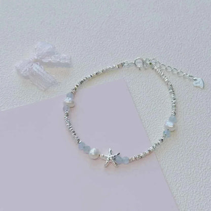 "Coastal Diary" 925 Sterling Silver Starfish and Natural Pearl Bracelet - Elegant and Youthful