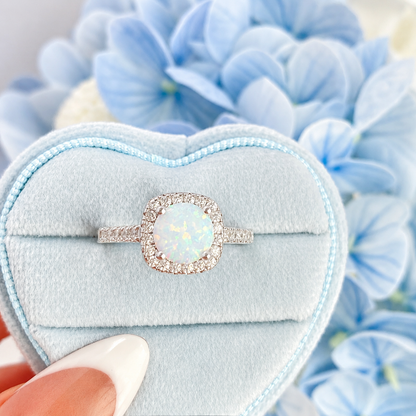 “Colorful Dream” S925 Sterling Silver Opal Zircon Ring & Necklace Set