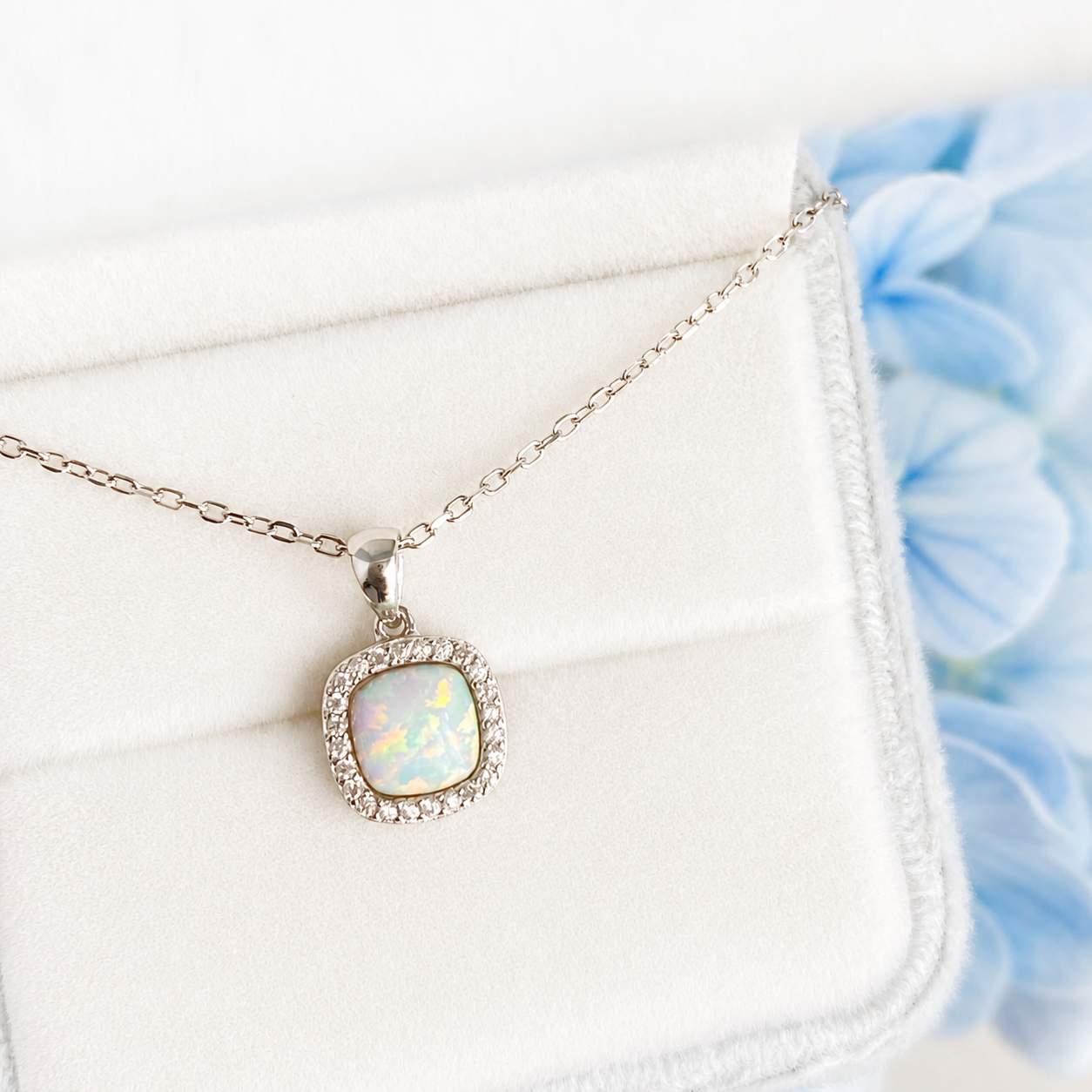“Colorful Dream” S925 Sterling Silver Opal Zircon Ring & Necklace Set