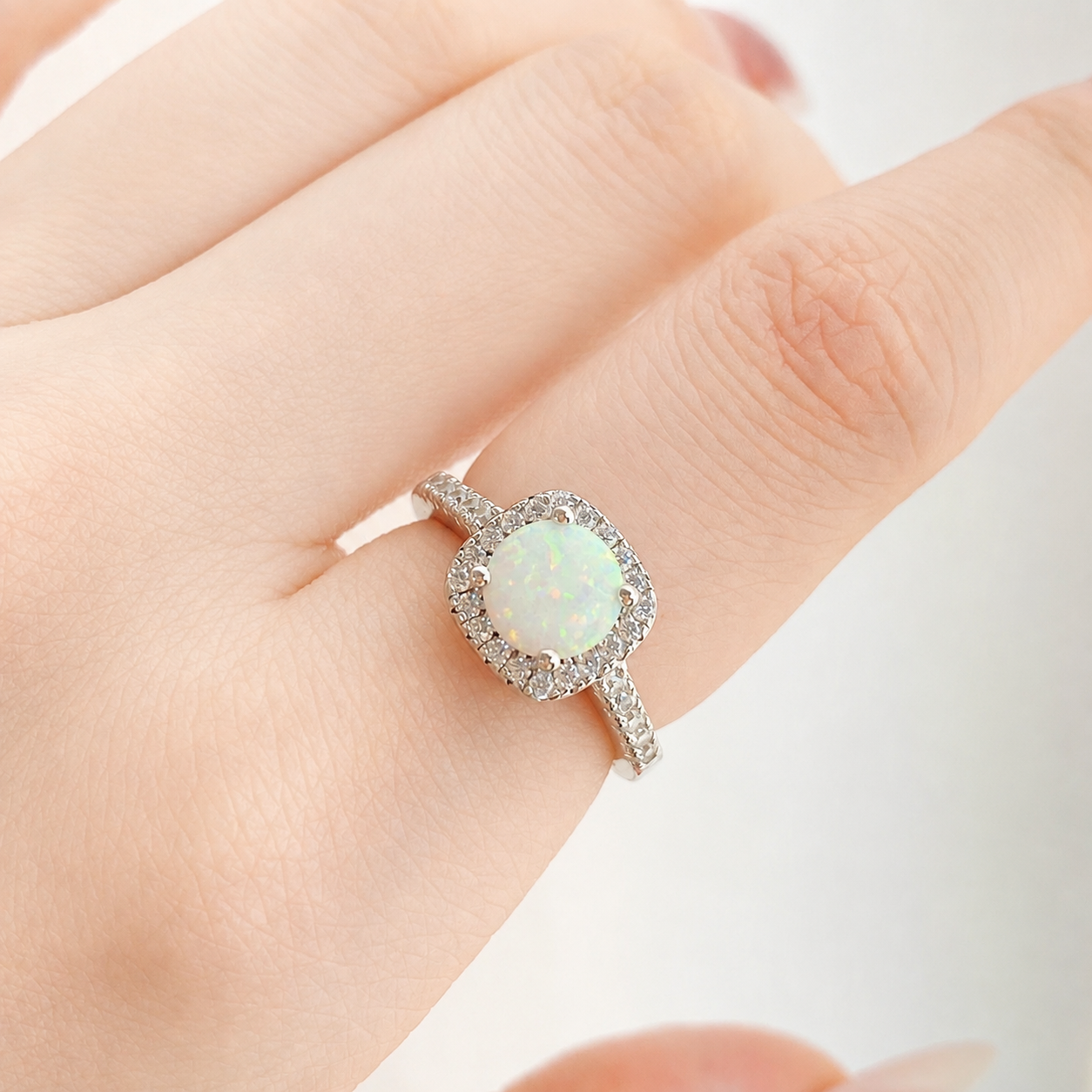 “Colorful Dream” S925 Sterling Silver Opal Zircon Ring & Necklace Set