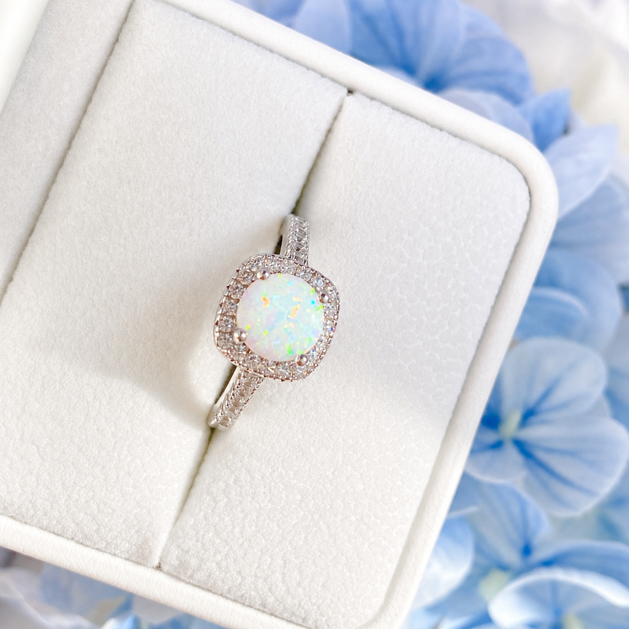 “Colorful Dream” S925 Sterling Silver Opal Zircon Ring & Necklace Set