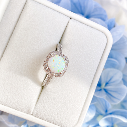 “Colorful Dream” S925 Sterling Silver Opal Zircon Ring & Necklace Set