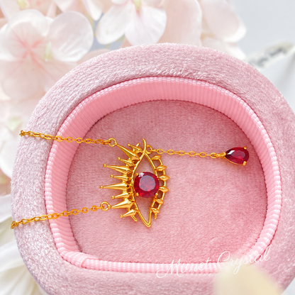 “Crimson Gaze” S925 Sterling Silver Natural Garnet Eye Necklace