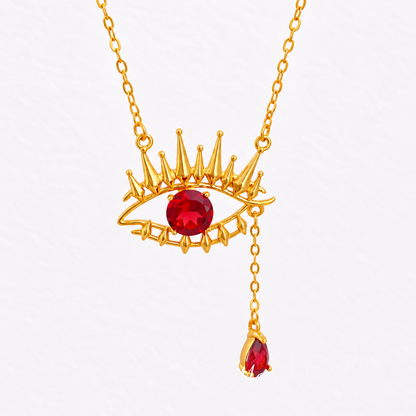 “Crimson Gaze” S925 Sterling Silver Natural Garnet Eye Necklace