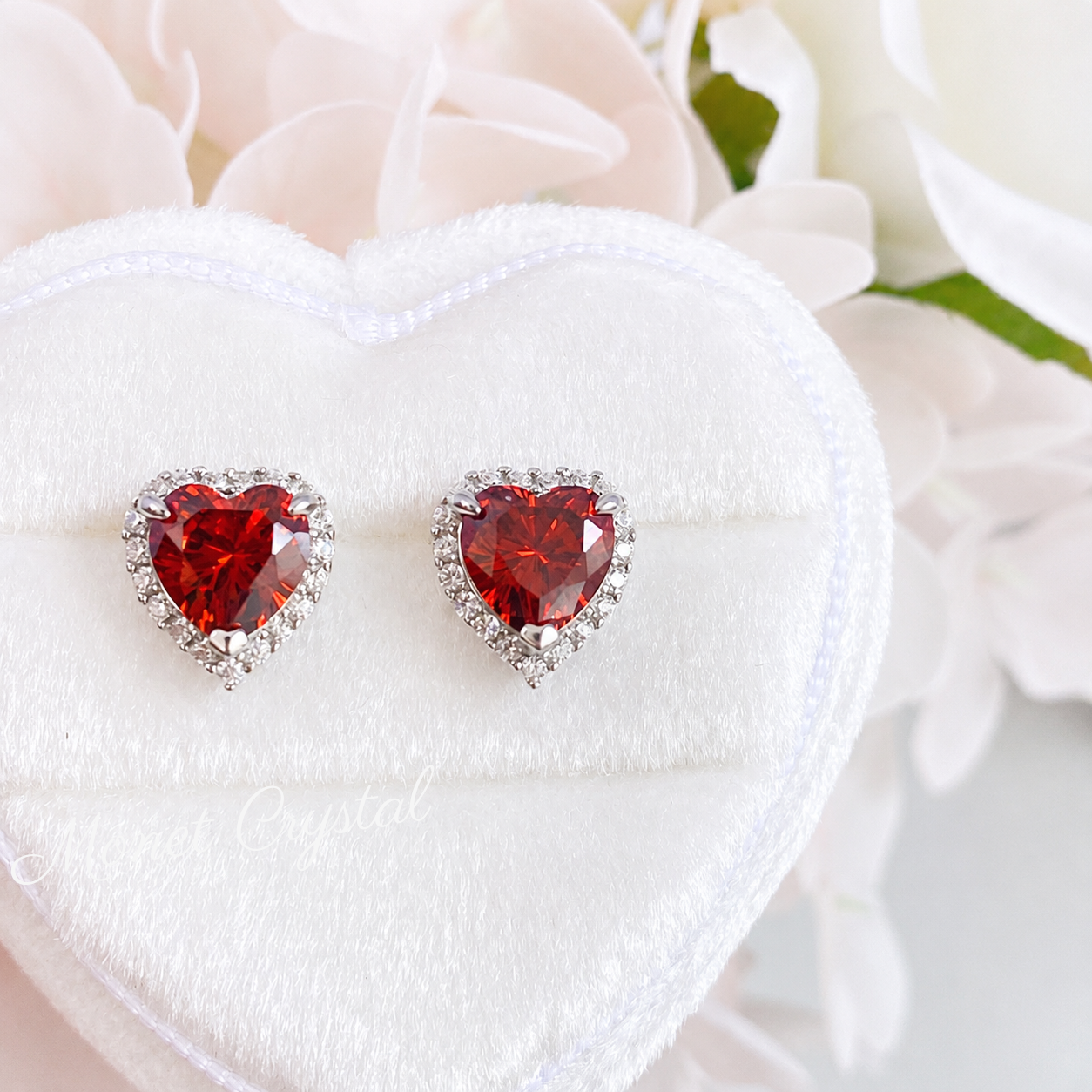 “Crimson Heart” S925 Sterling Silver Red Heart Stud Earrings