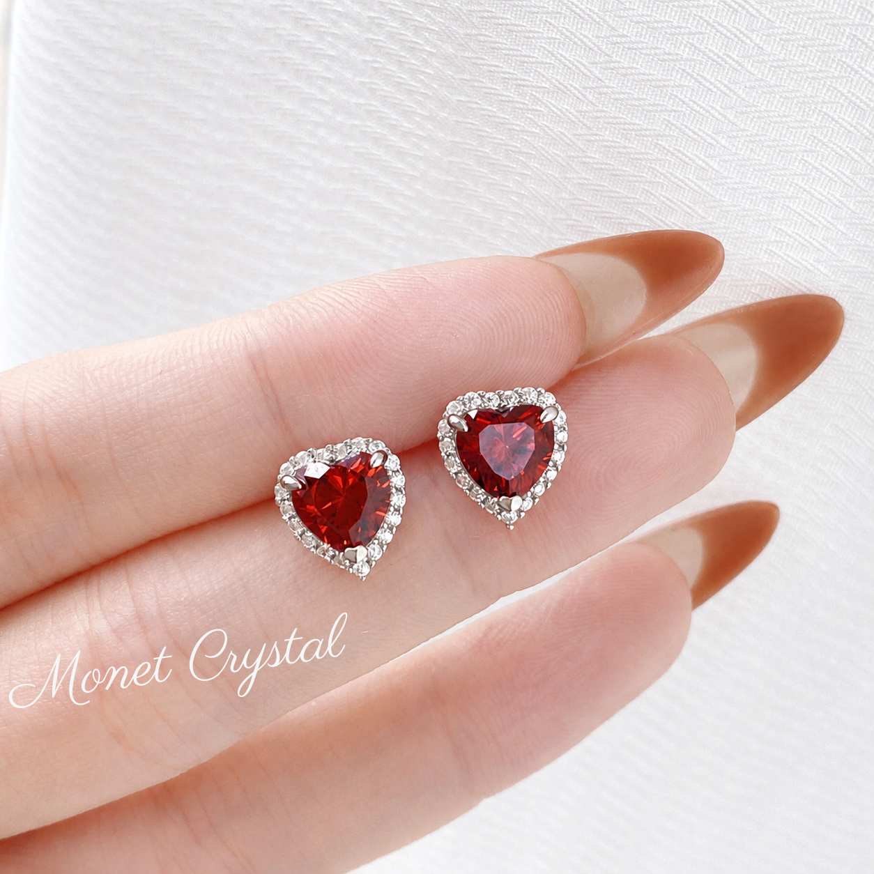 “Crimson Heart” S925 Sterling Silver Red Heart Stud Earrings