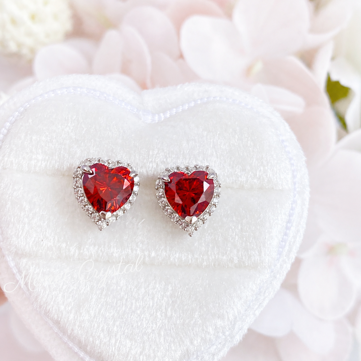 “Crimson Heart” S925 Sterling Silver Red Heart Stud Earrings