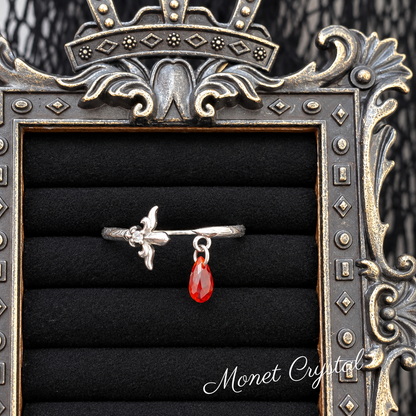 “Crimson Oath” S925 Sterling Silver Red Teardrop Zircon Sword Adjustable Ring