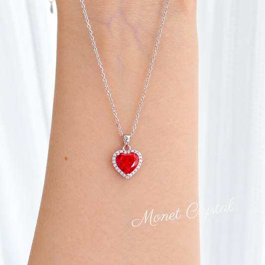 “Crimson Promise” S925 Sterling Silver Red Heart High Carbon Diamond Necklace