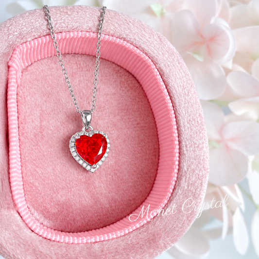 “Crimson Promise” S925 Sterling Silver Red Heart High Carbon Diamond Necklace