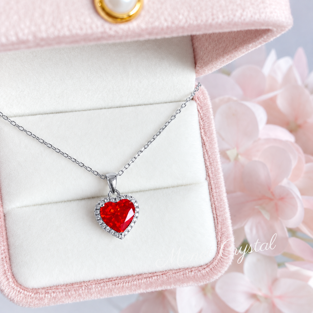 “Crimson Promise” S925 Sterling Silver Red Heart High Carbon Diamond Necklace