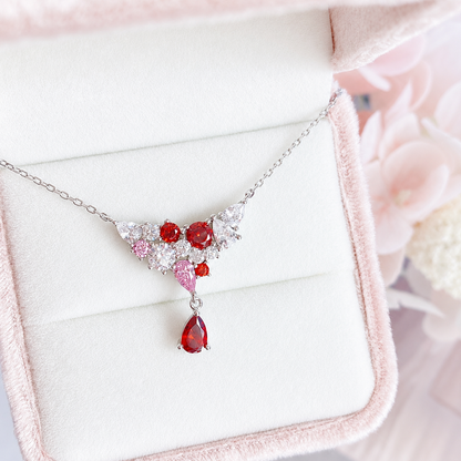 “Crimson Cascade” S925 Sterling Silver Multicolor Zircon Pendant Necklace