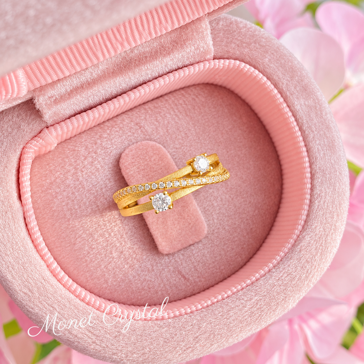 “Crossed Paths” 10K Gold Plated S925 Sterling Silver Zircon Ring