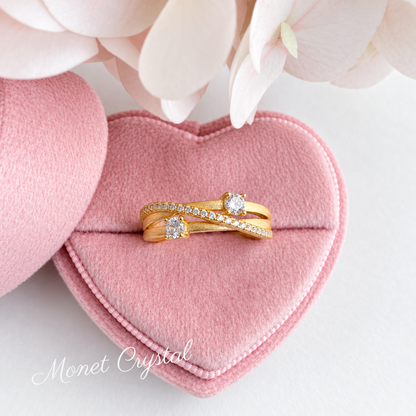 “Crossed Paths” 10K Gold Plated S925 Sterling Silver Zircon Ring