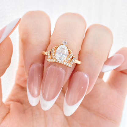 “Crown Radiance” Rose Gold Plated S925 Sterling Silver Oval Moissanite Ring