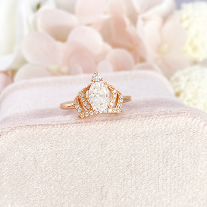 “Crown Radiance” Rose Gold Plated S925 Sterling Silver Oval Moissanite Ring