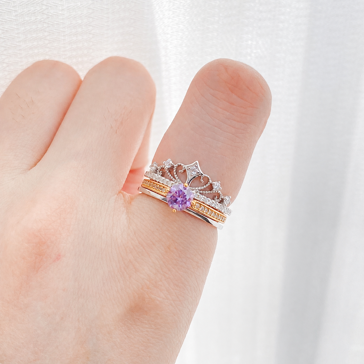 “Crowned Promise” S925 Sterling Silver 0.5CT Moissanite Layered Crown Ring