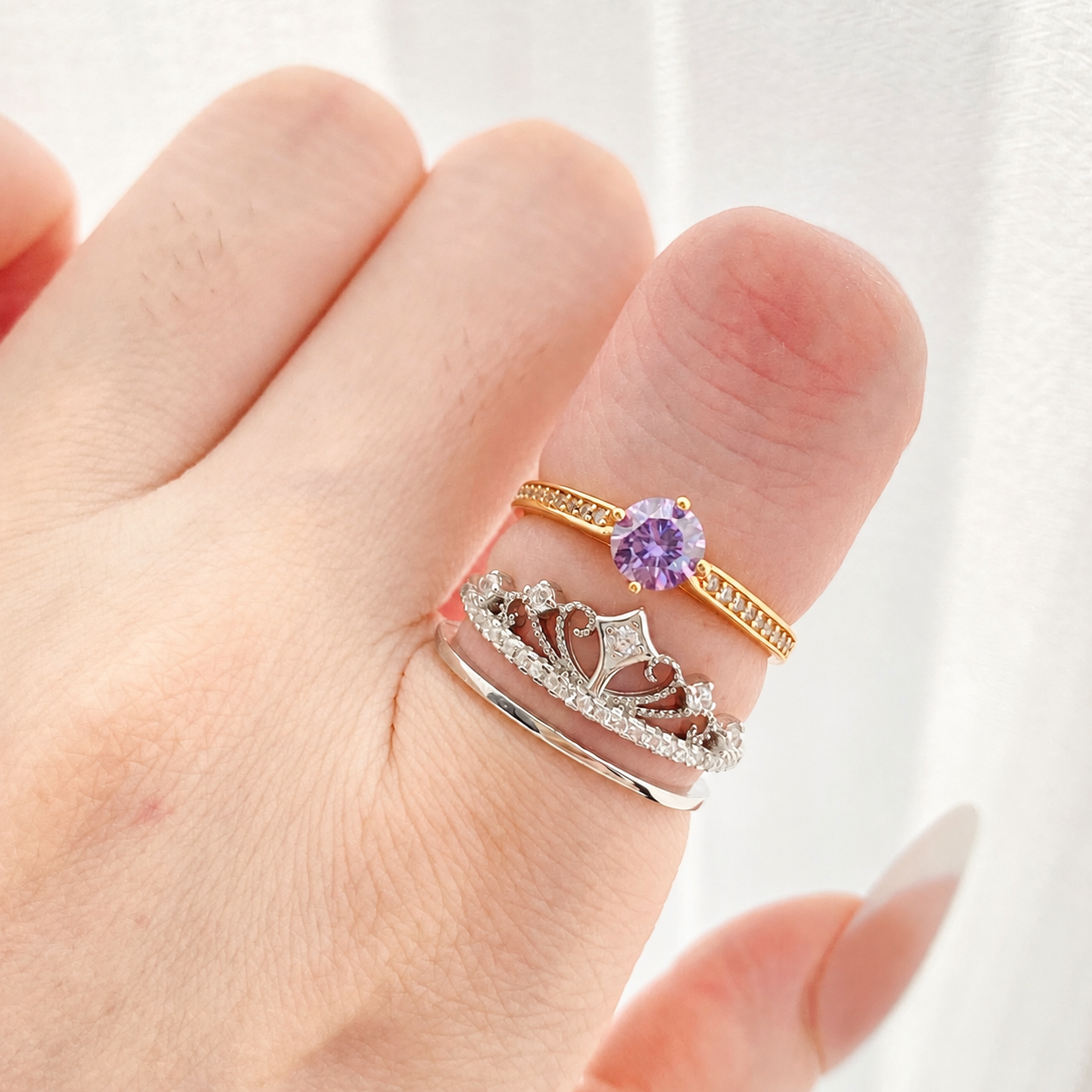 “Crowned Promise” S925 Sterling Silver 0.5CT Moissanite Layered Crown Ring