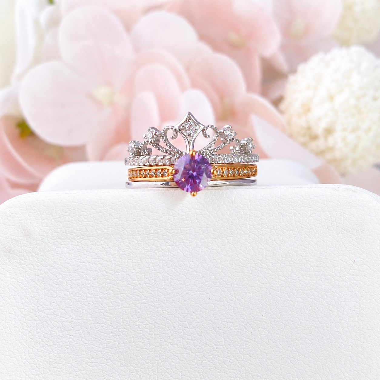 “Crowned Promise” S925 Sterling Silver 0.5CT Moissanite Layered Crown Ring