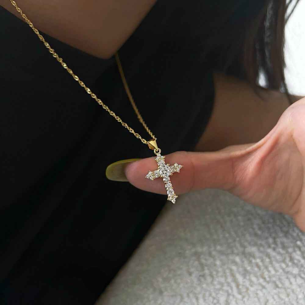 "Crystal Cross" 925 Sterling Silver Necklace with 8A Zircon – Ultra-Sparkle & Timeless