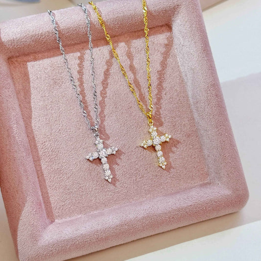 "Crystal Cross" 925 Sterling Silver Necklace with 8A Zircon – Ultra-Sparkle & Timeless